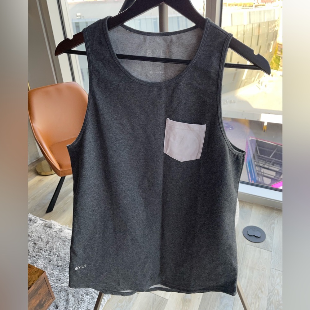 Medium Gray Bylt Basics Tank Top With Pastel Pink… - image 1